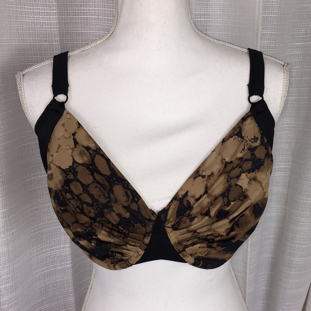 Mia Golden Beach Bikini Top Swimsuit Sz 12 DDD Underwire Leopard Cheetah